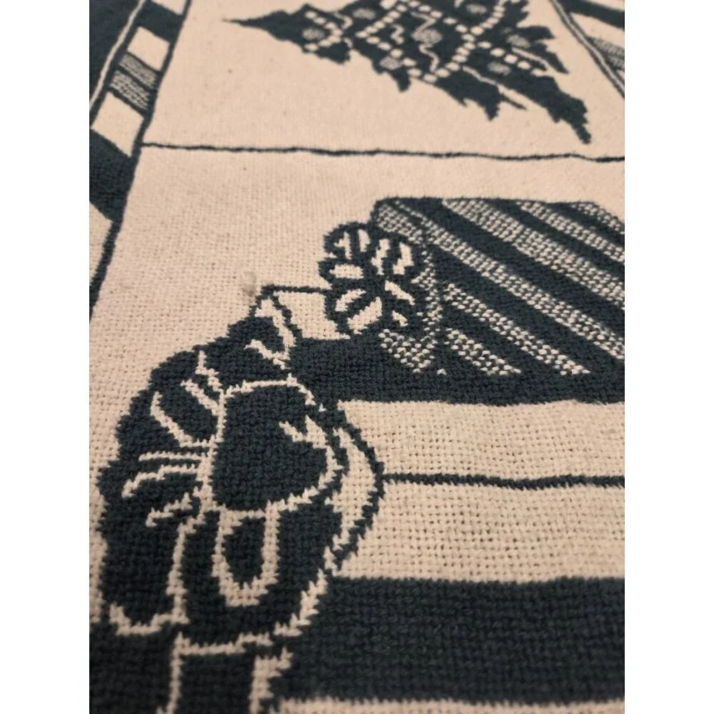 Vtg Christmas Woven Tapestry Throw Blanket With Fringes Reversible 47x71